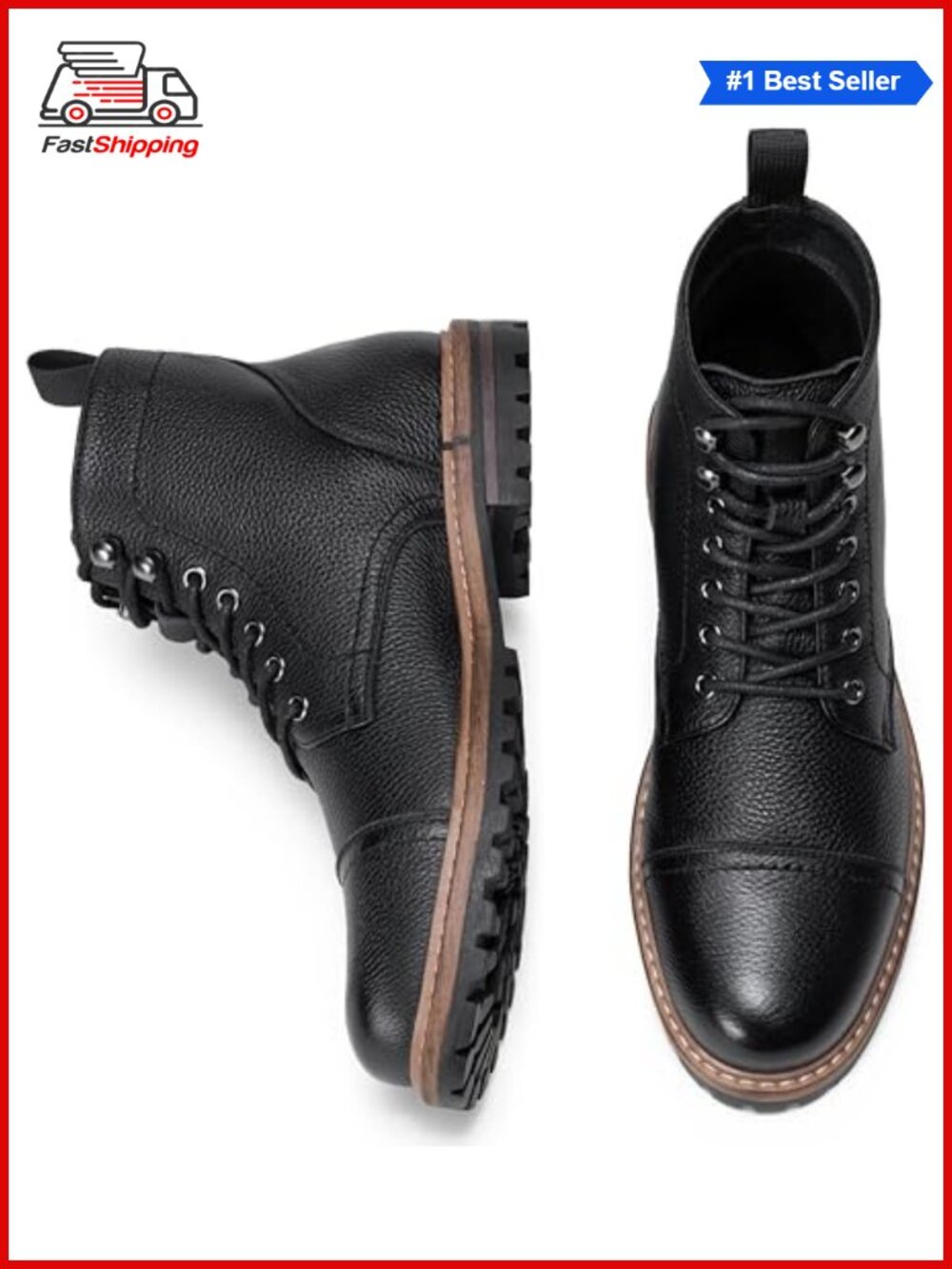 Men's Top-Grain Pebbled Leather Lace-Up Cap Toe Dress Boots - Picture 5 of 6